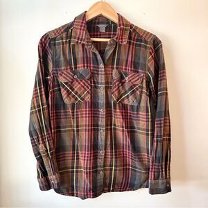 Eddie Bauer Firelight Flannel Shirt Green Gold Red Small